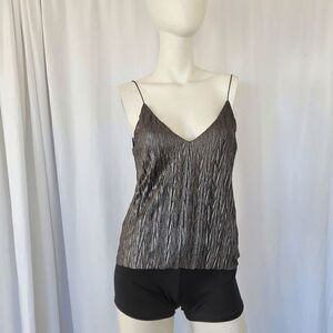 anthropologiepins and needles metallic silver sleeveless blouse holidays  size S